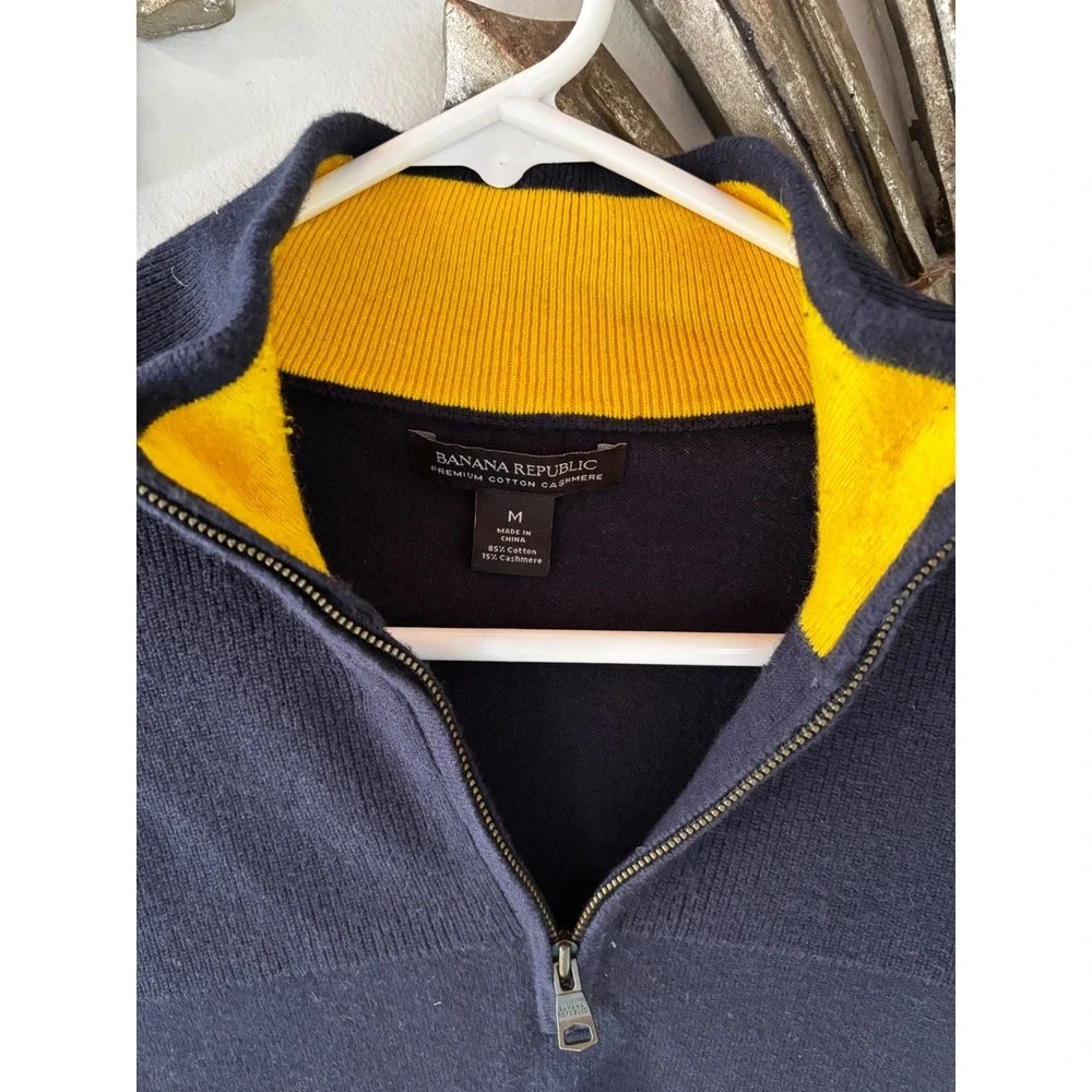 Banana Republic Cotton Cashmere Quarter Zip‎ Sweater Men's M Navy
